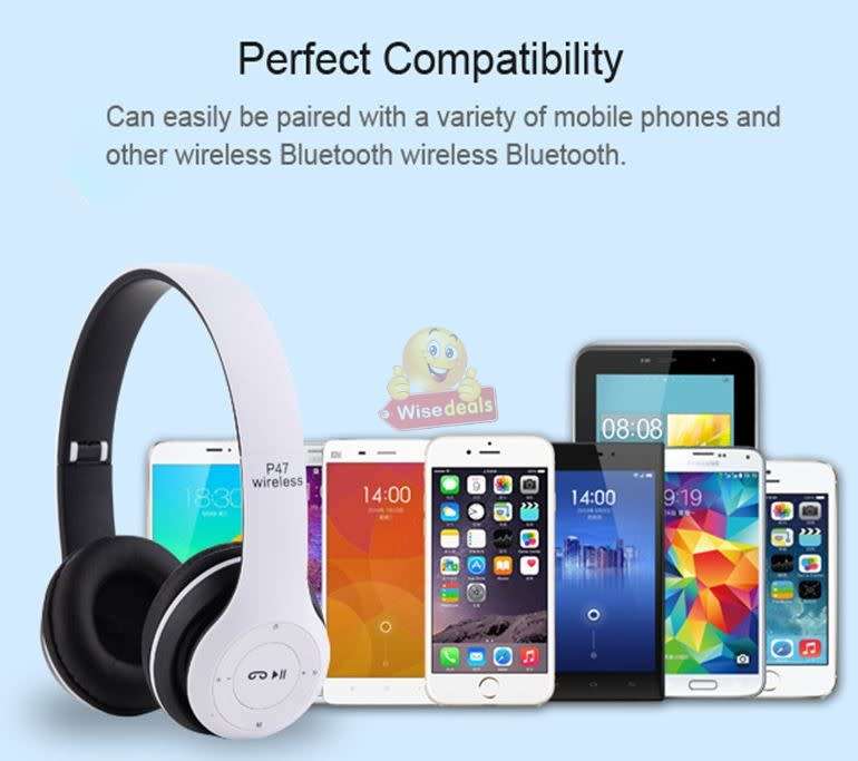 Foldable Wireless Bluetooth Headphones with SD Card function, FM Radio, Song Switching, phone answer