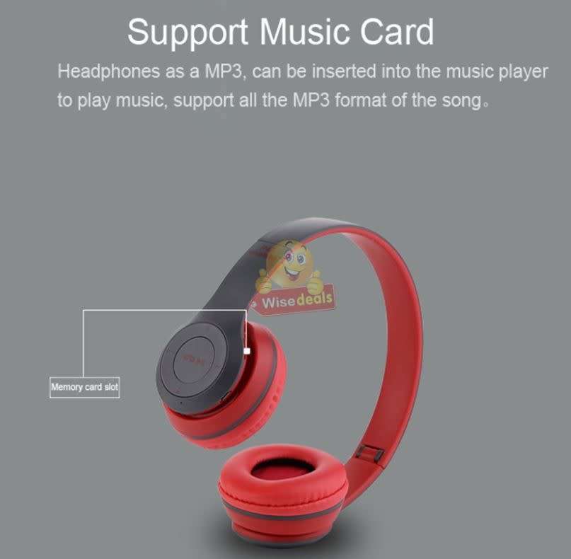 Foldable Wireless Bluetooth Headphones with SD Card function, FM Radio, Song Switching, phone answer