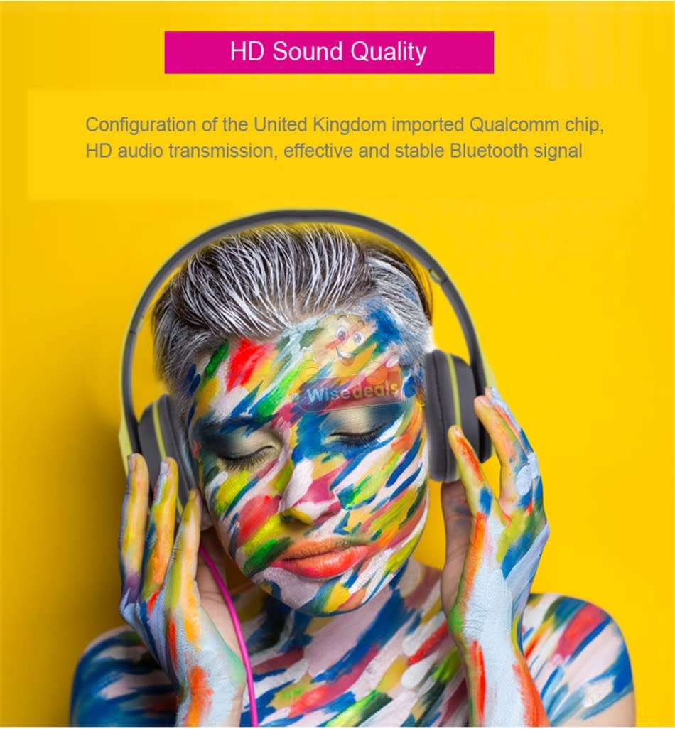 Foldable Wireless Bluetooth Headphones with SD Card function, FM Radio, Song Switching, phone answer