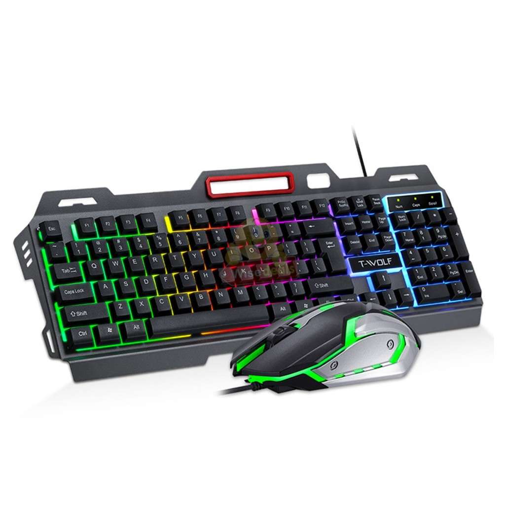 T-WOLF Gaming Keyboard and Mouse Set, 4D Buttons, Colourful Lights
