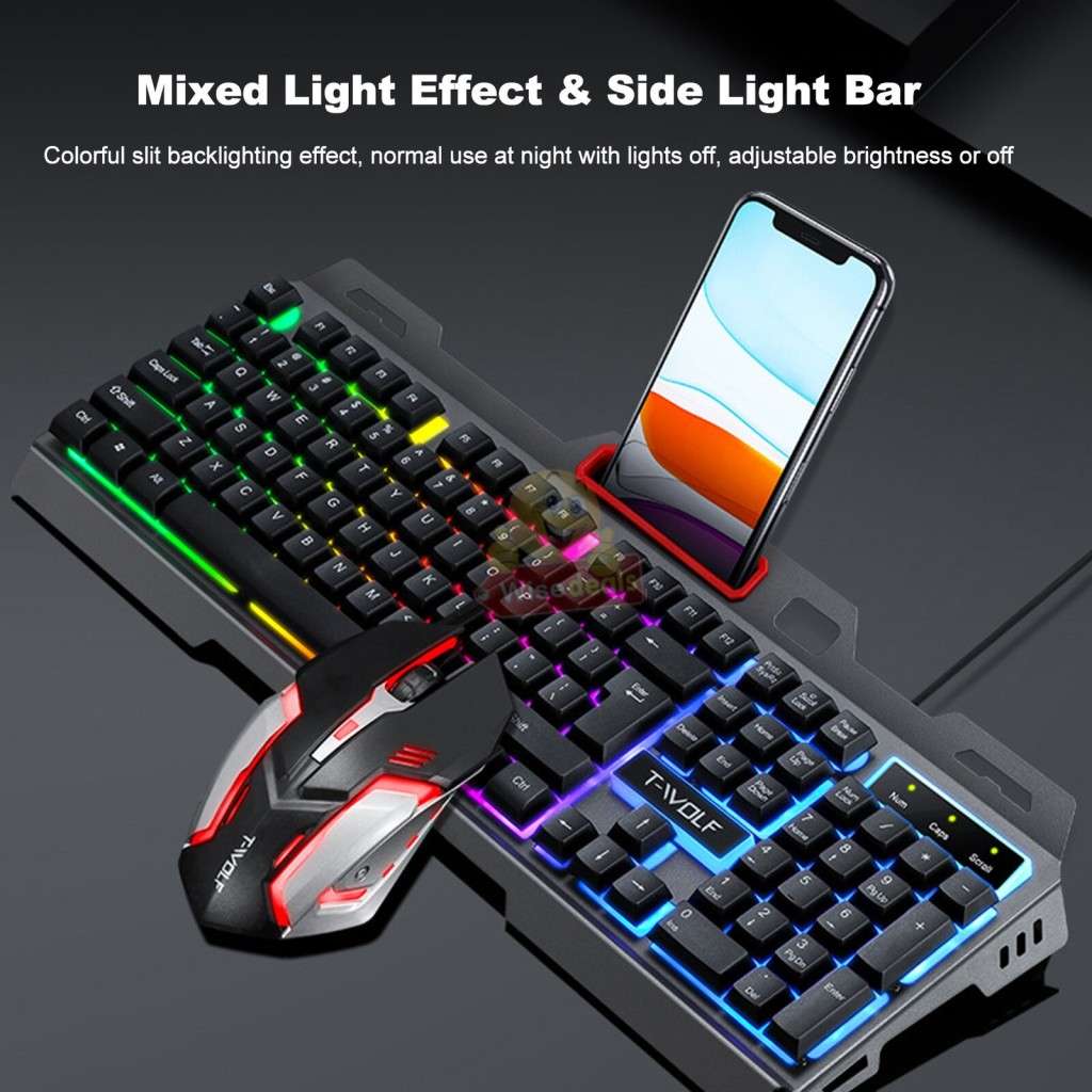 T-WOLF Gaming Keyboard and Mouse Set, 4D Buttons, Colourful Lights