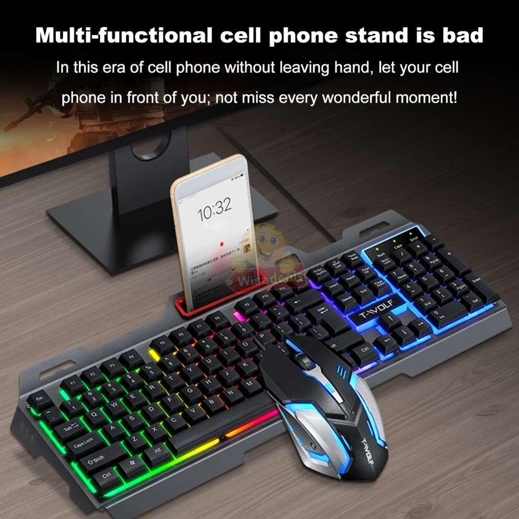 T-WOLF Gaming Keyboard and Mouse Set, 4D Buttons, Colourful Lights