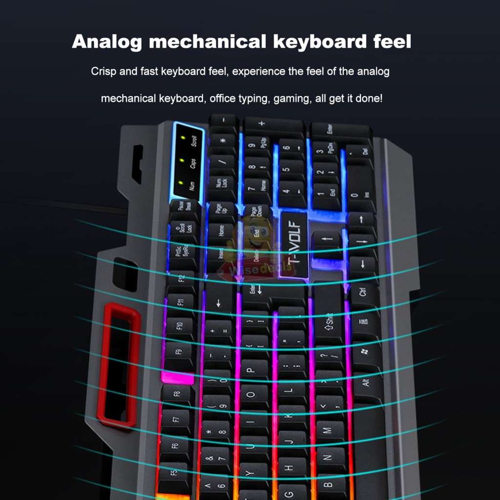 T-WOLF Gaming Keyboard and Mouse Set, 4D Buttons, Colourful Lights