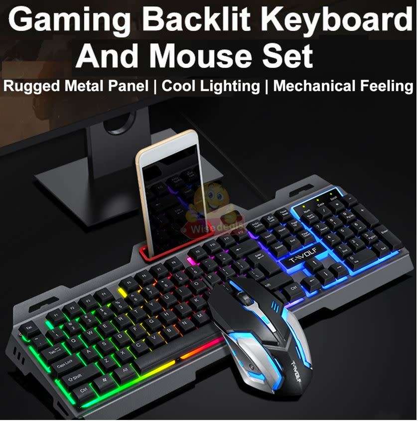 T-WOLF Gaming Keyboard and Mouse Set, 4D Buttons, Colourful Lights