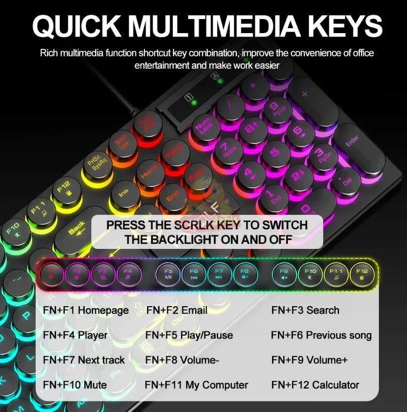 T-Wolf Retro Rainbow Gaming Keyboard with an Amazing Colour Spectrum - START R1 ONLY