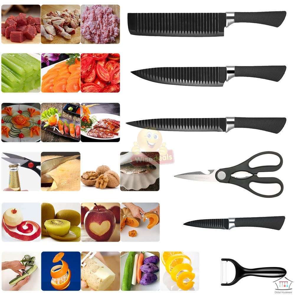 6 Piece Carbon Stainless Steel Knife Set, Perfect for slicing, Chopping, Carving...