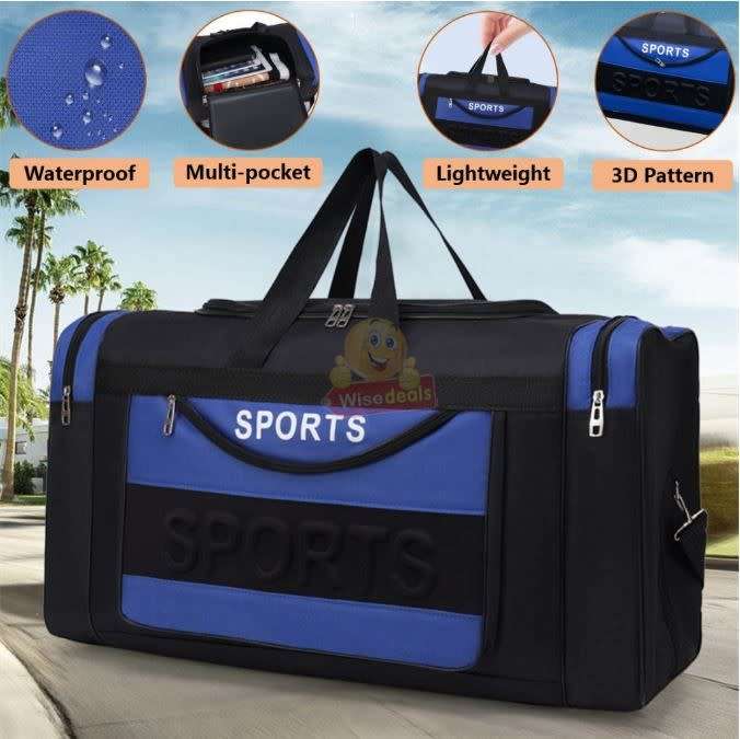 Large Sports Bag, Multi-Compartments, Durable and Water Resistant, Blue / Red / Black