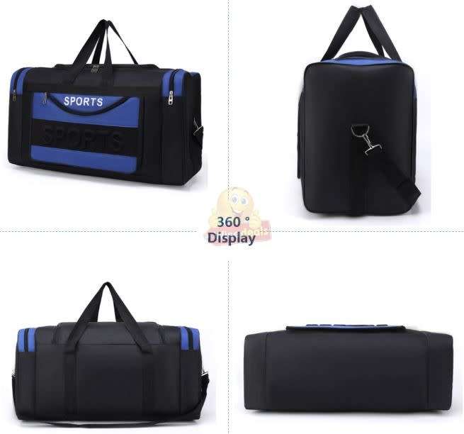 Large Sports Bag, Multi-Compartments, Durable and Water Resistant, Blue / Red / Black