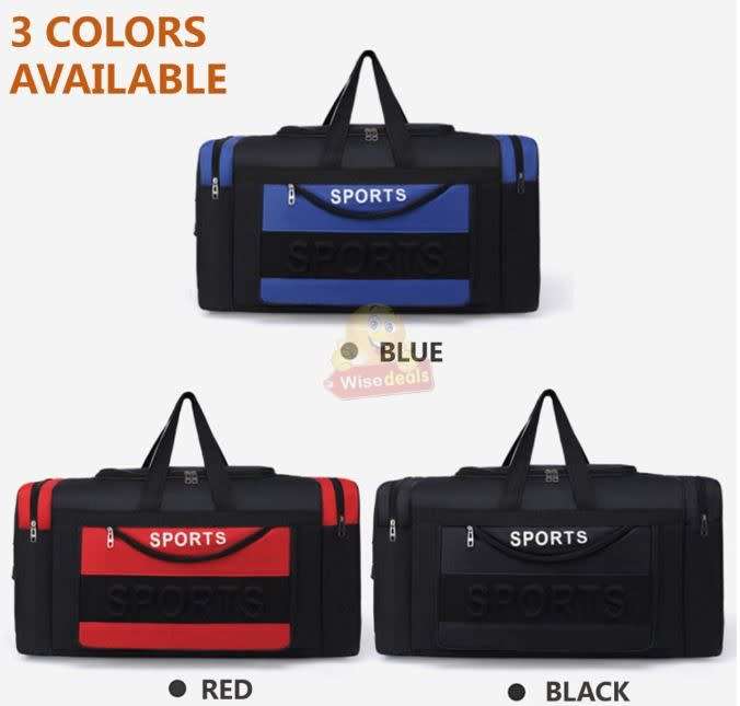 Large Sports Bag, Multi-Compartments, Durable and Water Resistant, Blue / Red / Black