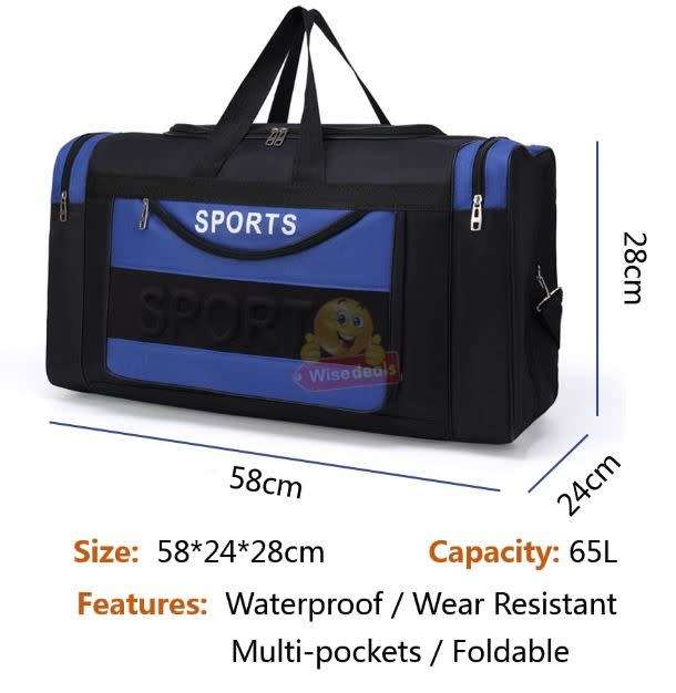 Large Sports Bag, Multi-Compartments, Durable and Water Resistant, Blue / Red / Black