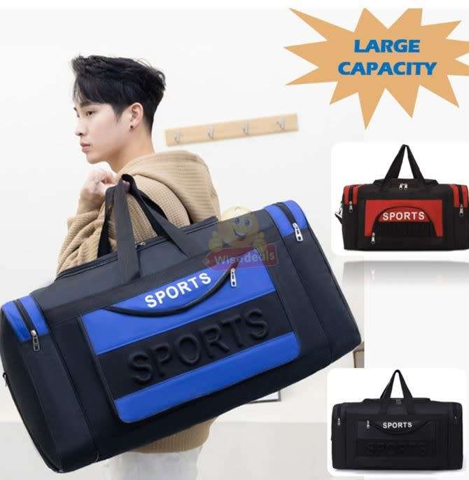 Large Sports Bag, Multi-Compartments, Durable and Water Resistant, Blue / Red / Black