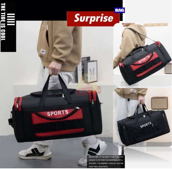 Large Sports Bag, Multi-Compartments, Durable and Water Resistant, Blue / Red / Black