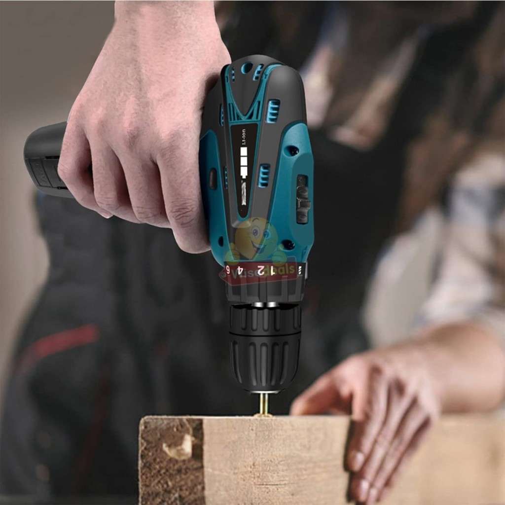 Cordless Rechargeable Drill Kit Set with 2 X 18V Lithium Batteries and Accessories