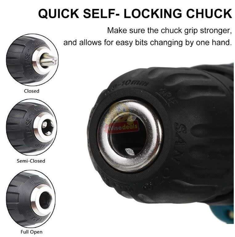 Cordless Rechargeable Drill Kit Set with 2 X 18V Lithium Batteries and Accessories