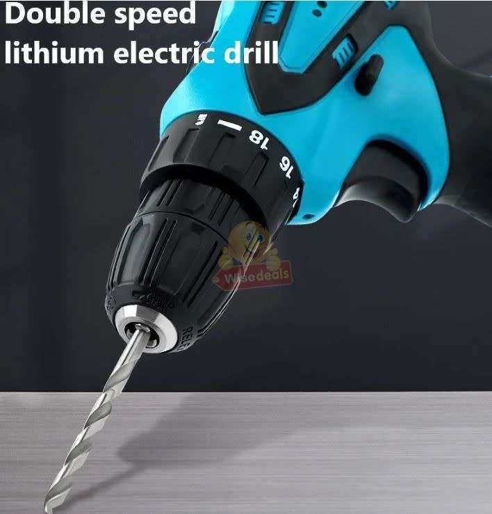 Cordless Rechargeable Drill Kit Set with 2 X 18V Lithium Batteries and Accessories