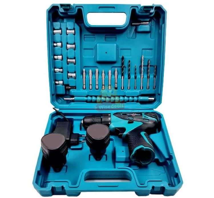 Cordless Rechargeable Drill Kit Set with 2 X 18V Lithium Batteries and Accessories