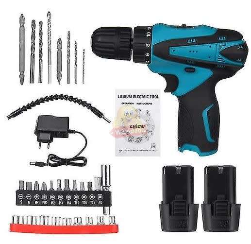 Cordless Rechargeable Drill Kit Set with 2 X 18V Lithium Batteries and Accessories