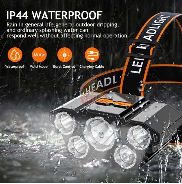 LED 5 Headlight with USB Charging, 4 Light Modes, Waterproof and High Brightness