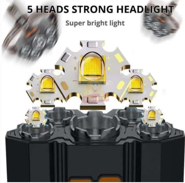 LED 5 Headlight with USB Charging, 4 Light Modes, Waterproof and High Brightness