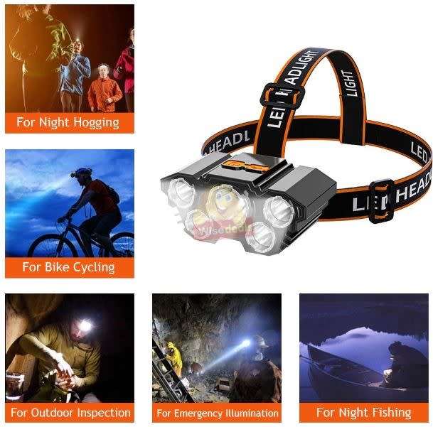 LED 5 Headlight with USB Charging, 4 Light Modes, Waterproof and High Brightness