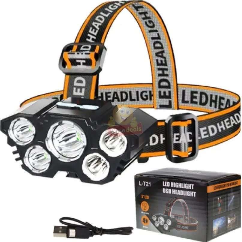 LED 5 Headlight with USB Charging, 4 Light Modes, Waterproof and High Brightness