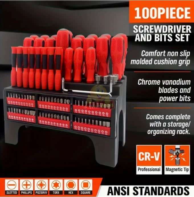 100 Piece Screwdriver and Bit Tool Kit  Everything you need in One Kit - START R1 ONLY