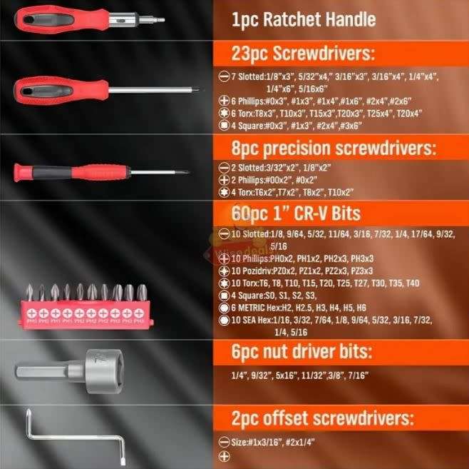 100 Piece Screwdriver and Bit Tool Kit  Everything you need in One Kit - START R1 ONLY