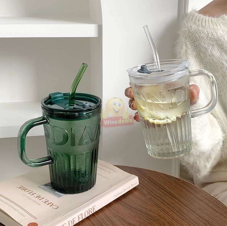 Durable and Thick Glass Cup with Glass Straw, Suitable for Cold and Hot Drinks - START R1 ONLY
