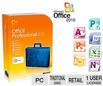 Microsoft Office Professional 2010 - Full 32 & 64 bit Version DVD & 1 Year Technical Support
