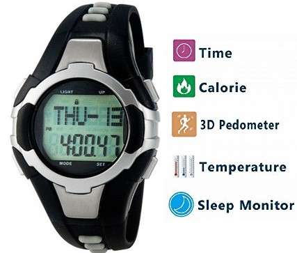 3D Waterproof Sport & Fitness LED Watch with Pedometer, Calories Counter, Heart Rate Monitor -Silver