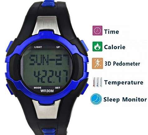 3D Waterproof Sport & Fitness LED Watch with Pedometer, Calories Counter, Heart Rate Monitor - Blue