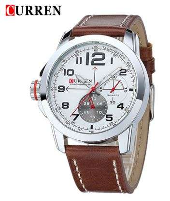 CURREN 8152B - Mens Leather Military Wrist Watch - Silver