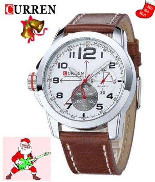 CURREN 8152B Mens Leather Military Wrist Watch - Silver