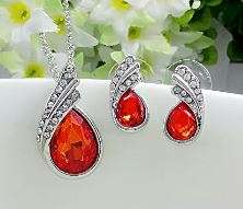 Equisite Sterling Silver Double Layer Crystal Teardrop Shaped Juwellery Set