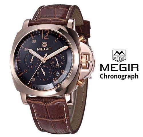Elegant Leather CHRONOGRAPH Wrist Watch - Diver, Auto Date, Water & Shock Resistant etc.