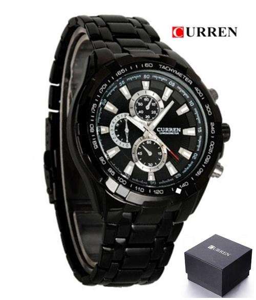 Elegant CURREN Military Mens Quartz Wrist Watch With Stainless Steel Strap - Black