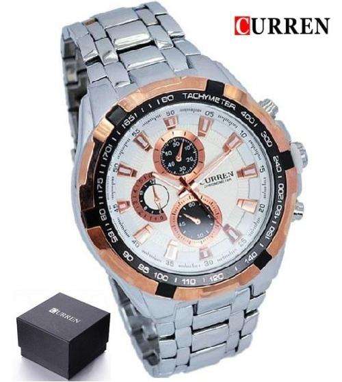 Elegant CURREN Military Mens Quartz Wrist Watch With Stainless Steel Strap - Silver, White & Gold