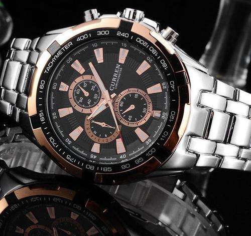 Elegant CURREN Military Mens Quartz Wrist Watch With Stainless Steel Strap - Silver, Black & Gold