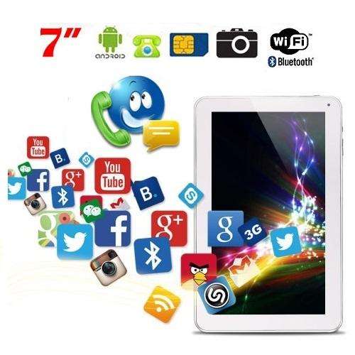 7" Android Tablet Smartphone, SIM Card, Dual Cameras, GPS, Wi-Fi, Bluetooth - White