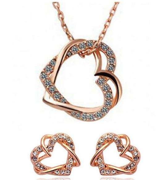 Equisite 18K Rosegold Twisted Heart Juwellery Set with Genuine Austrian Crystals