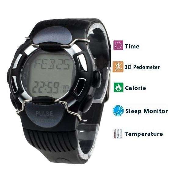 3D Waterproof Sport & Fitness LED Watch with Pedometer, Calories Counter, Heart Rate Monitor -Silver