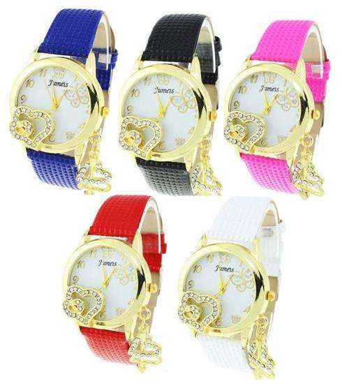 Luxury Ladies Heart Pendant Leather Wrist Watch in Pink from Erkek Saat - 5 Beautiful Colours