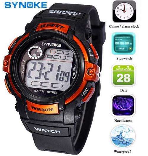 Synoke Chrono LED Sports Wrist Watch, Date & Time, Digital, Alarm, Stopwatch etc in Orange/Black