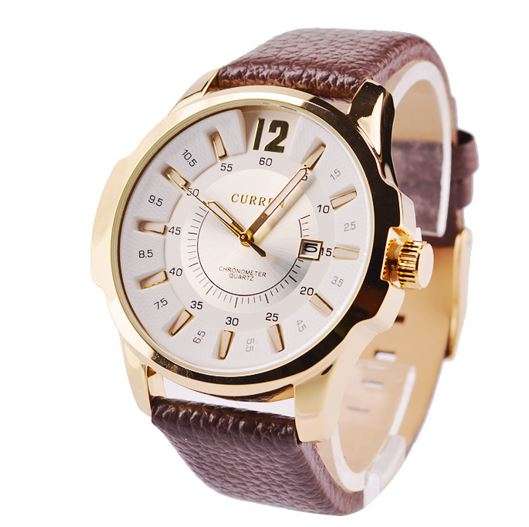 Elegant CURREN 8123 Military Mens Quartz Leather Wrist Watch in Rosegold and White