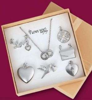 Elegant Silver Tone Gift Set Consists of 7 Pendants, One Chain & Gift Box