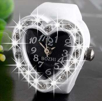 Comfortable Ladies Crystal Heart Design Quartz Ring Watch in White or Black