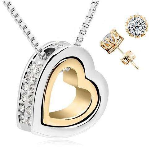 Equisite Double Heart Pendant Juwellery Set made with Swarovski Elements in Complimentary Gift Box