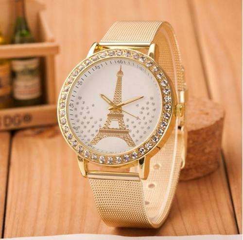 Luxury Rose Gold Paris Eiffel Tower Ladies Wrist Watch With Swarovski Crystals