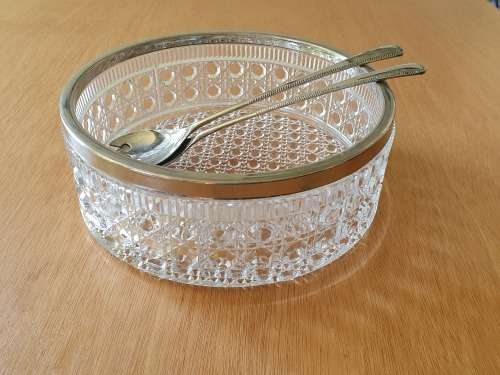 Crystal silver rimmed salad bowl and servers