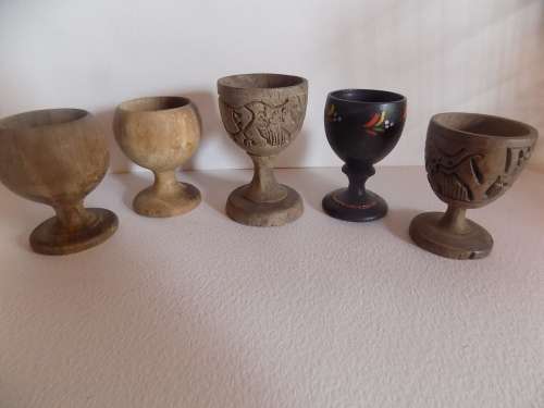 Five Old Wooden Small Goblets